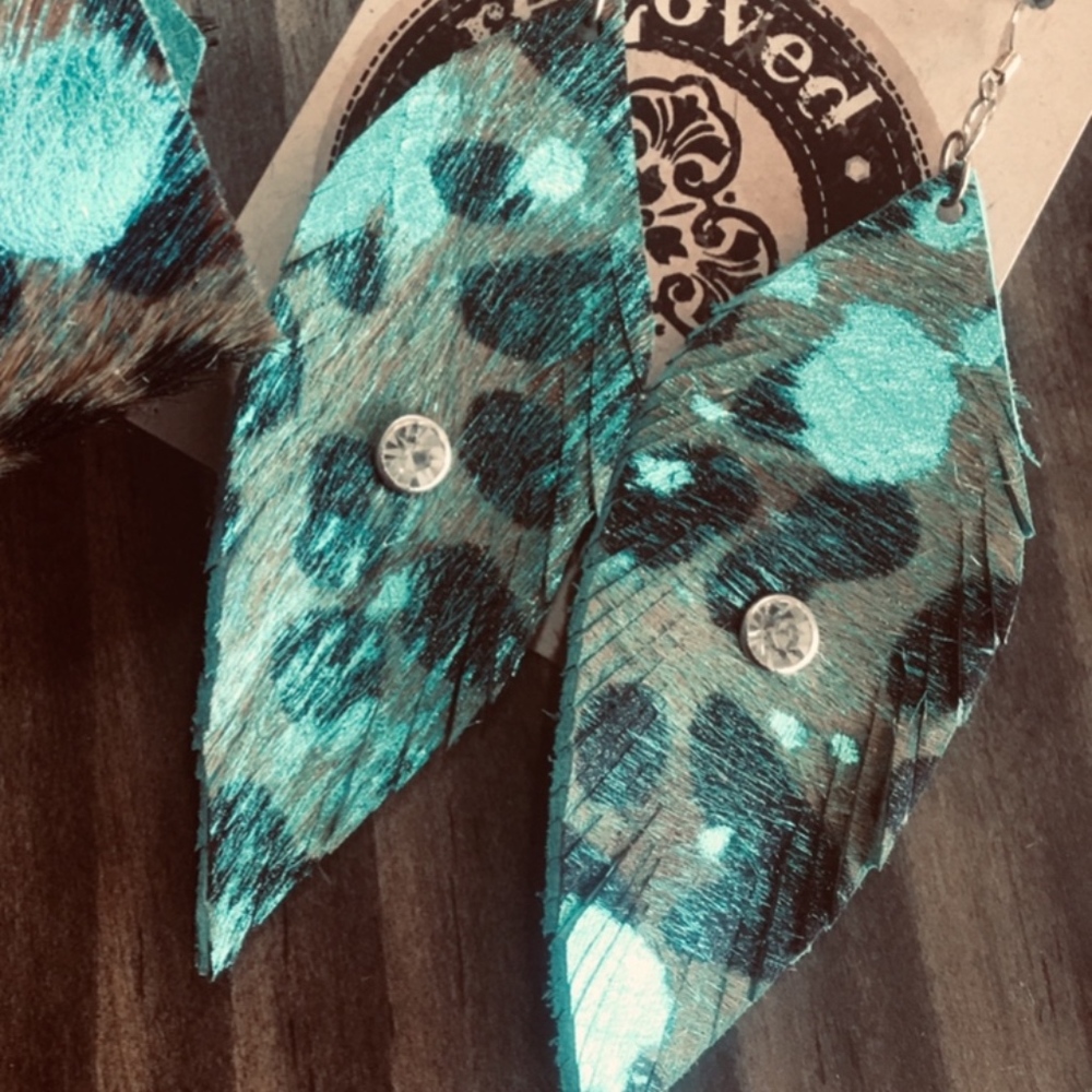 NEW re-Loved LEATHER Boho Feather Earrings